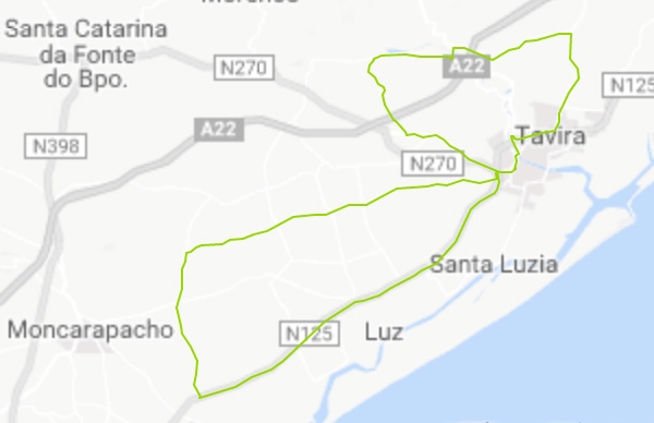 Map road track Tavira - Moncarapacho